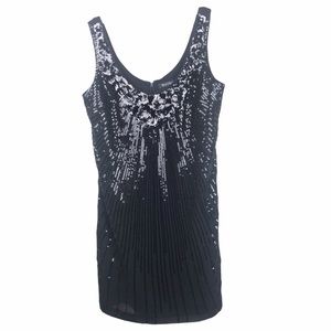 WHBM Black Sequin Chiffon Shift Mini Dress